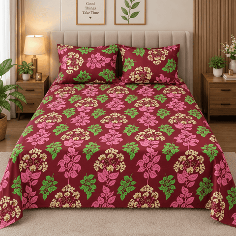 Nature Inspired Leaf Printed Bedsheet - The Linen House