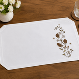 Nature - Inspired Table Linen – White Base with Brown Botanical Design - The Linen House