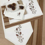 Nature - Inspired Table Linen – White Base with Brown Botanical Design - The Linen House