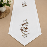 Nature - Inspired Table Linen – White Base with Brown Botanical Design - The Linen House