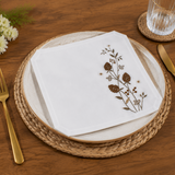 Nature - Inspired Table Linen – White Base with Brown Botanical Design - The Linen House