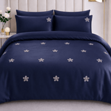 Navy Blue Floral Embroidered Bedding Set - The Linen House