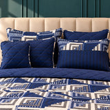 Navy Blue Geometric 7 Pcs Bedspread Set - The Linen House