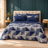 Navy Blue Geometric 7 Pcs Bedspread Set - The Linen House