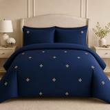 Navy Blue Gold Floral Embroidered Duvet Cover Set - The Linen House