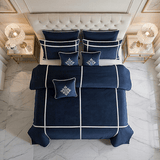 Navy Blue Velvet Bed Sheet Bridal Set with filling - The Linen House