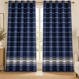 Navy Blue White Stripe Border Duck Fabric Printed Curtain – Pack of 2 - The Linen House