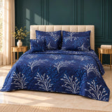 Navy Blue Willow Branch 7 Pcs Bedspread Set - The Linen House
