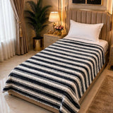 Navy Cream Stripe Single Fleece Blanket - The Linen House