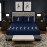 Navy Feather Charm Bundle – 3 Embroidered Bedsheet-King - The Linen House