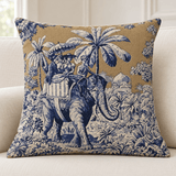 Navy & Mustard Elephant Printed Cushion Cover - The Linen House