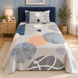 Navy Peach Abstract Arch Kids Bedsheet Set - The Linen House