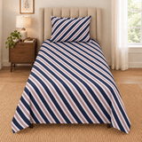 Navy White Diagonal Stripe Printed Single Bed Sheet - The Linen House