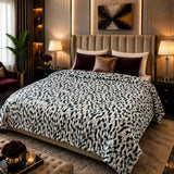 Navy White Spotted Ribbed Faux Fleece Blanket - The Linen House