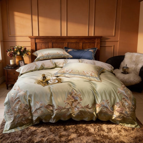 New Royal Pistachio Exquisite Embroidery Duvet Set - The Linen House