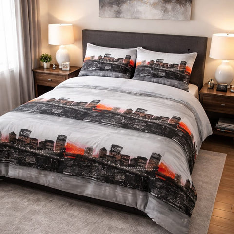 Night City View Printed Bed Sheet - The Linen House