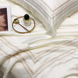 Off white Cotton Satin Embroidery Duvet Set - The Linen House