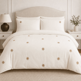 Off-White Gold Floral Embroidered Duvet Cover Set - The Linen House
