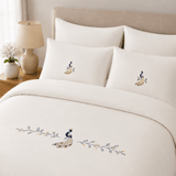 Off White Peacock Embroidered Duvet Cover Set
