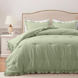 Olive Bloom Ruffle Comforter Set - The Linen House