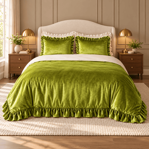 Olive Green Velvet Duvet Set - The Linen House
