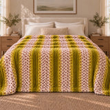 Olive Pink Stripe Ribbed Blanket - The Linen House