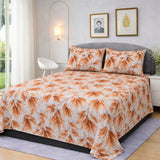 Orange Leaf Botanical Printed Bedsheet Set (3pcs) - The Linen House