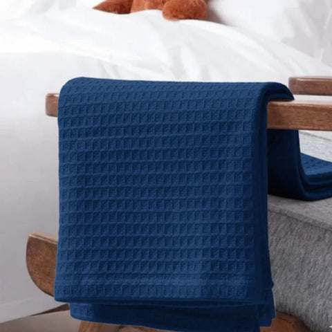 Organic Cotton Waffle Baby Blanket Deep Ocean Blue - The Linen House