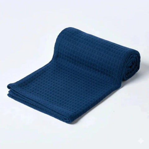 Organic Cotton Waffle Baby Blanket Deep Ocean Blue - The Linen House