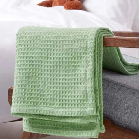 Organic Cotton Waffle Baby Blanket Green - The Linen House