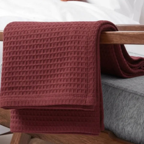 Organic Cotton Waffle Baby Blanket Maroon - The Linen House