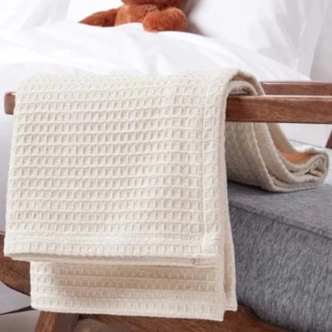 Organic Cotton Waffle Baby Blanket Natural - The Linen House