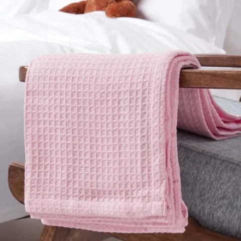 Organic Cotton Waffle Baby Blanket Pink - The Linen House