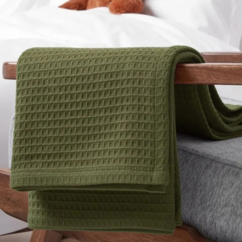 Organic Cotton Waffle Baby Blanket Sage - The Linen House