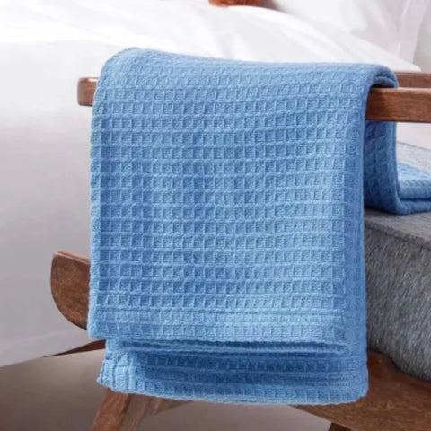 Organic Cotton Waffle Baby Blanket Sky Blue - The Linen House