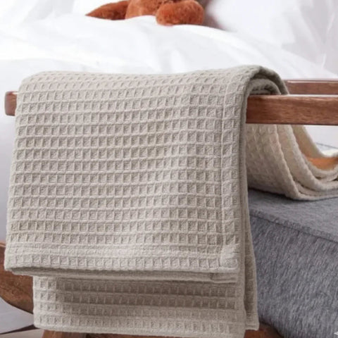 Organic Cotton Waffle Baby Blanket Stone Grey - The Linen House