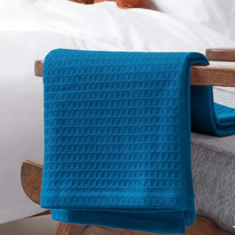 Organic Cotton Waffle Baby Blanket Teal Blue - The Linen House