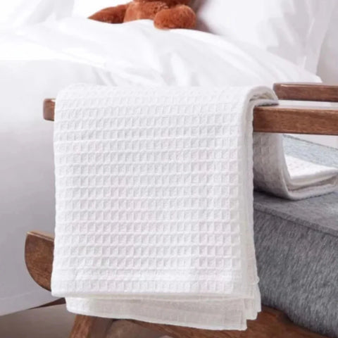 Organic Cotton Waffle Baby Blanket White - The Linen House