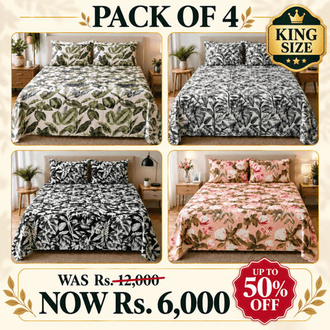 Pack of 4 Luxury King Size Floral Printed Bedding - The Linen House