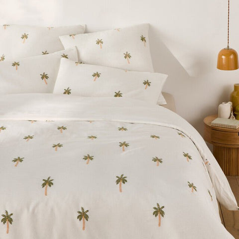 Palm Motive Embroidered Duvet Cover - The Linen House