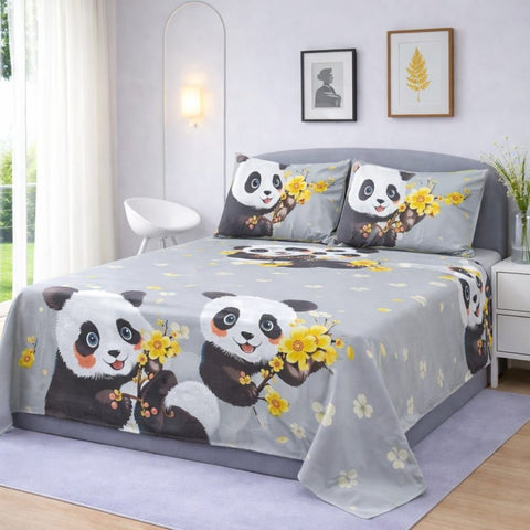 Panda Cartoon Printed Bed Sheet - The Linen House