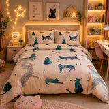 Pastel Cat Lovers Printed Bed Sheet - The Linen House