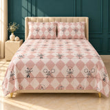 Pink Ballerina Harlequin Cotton Bedsheet Set – 3 Pcs King Size - The Linen House