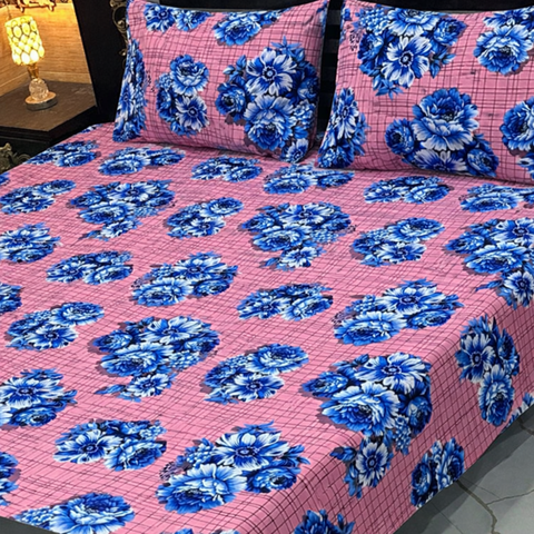 Pink Base Floral Printed Bedsheet - The Linen House