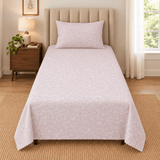 Pink Botanical Leaf Printed Single Bed Sheet - The Linen House