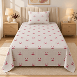 Pink Bow Print Single Bedsheet - The Linen House