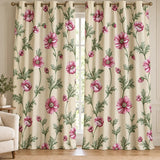 Pink & Cream Floral Duck Fabric Printed Curtains – Pack of 2 - The Linen House