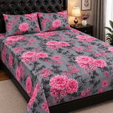 Pink Dahlia Grey Floral Fitted Sheet - The Linen House