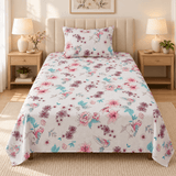 Pink Floral Bird Single Bedsheet - The Linen House