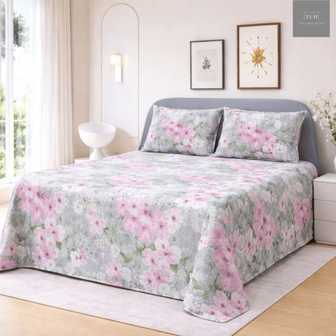 Pink Floral Print Bedsheet (3pcs) - The Linen House